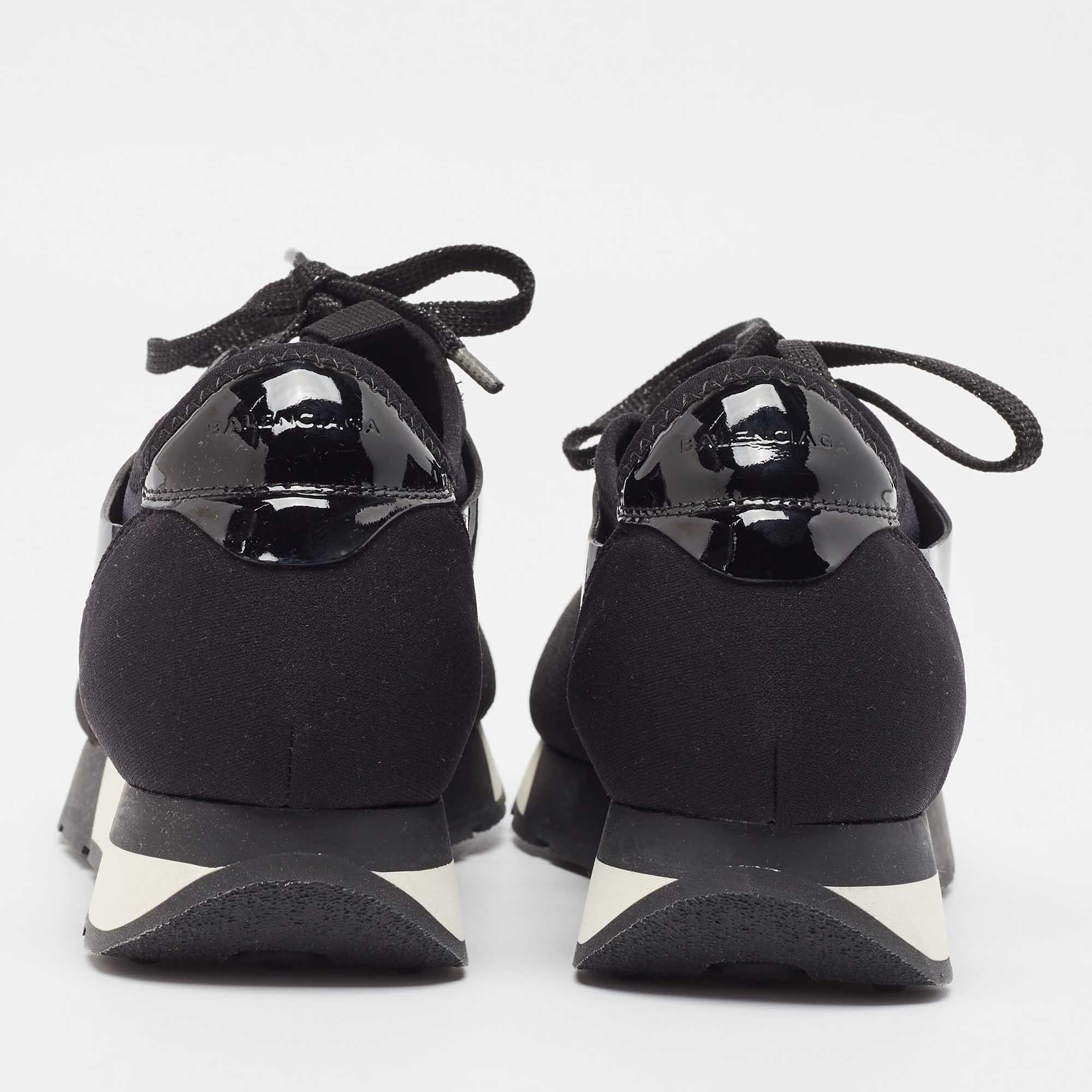 Balenciaga Black Patent and Fabric Race Runner Sneakers Size 37 1