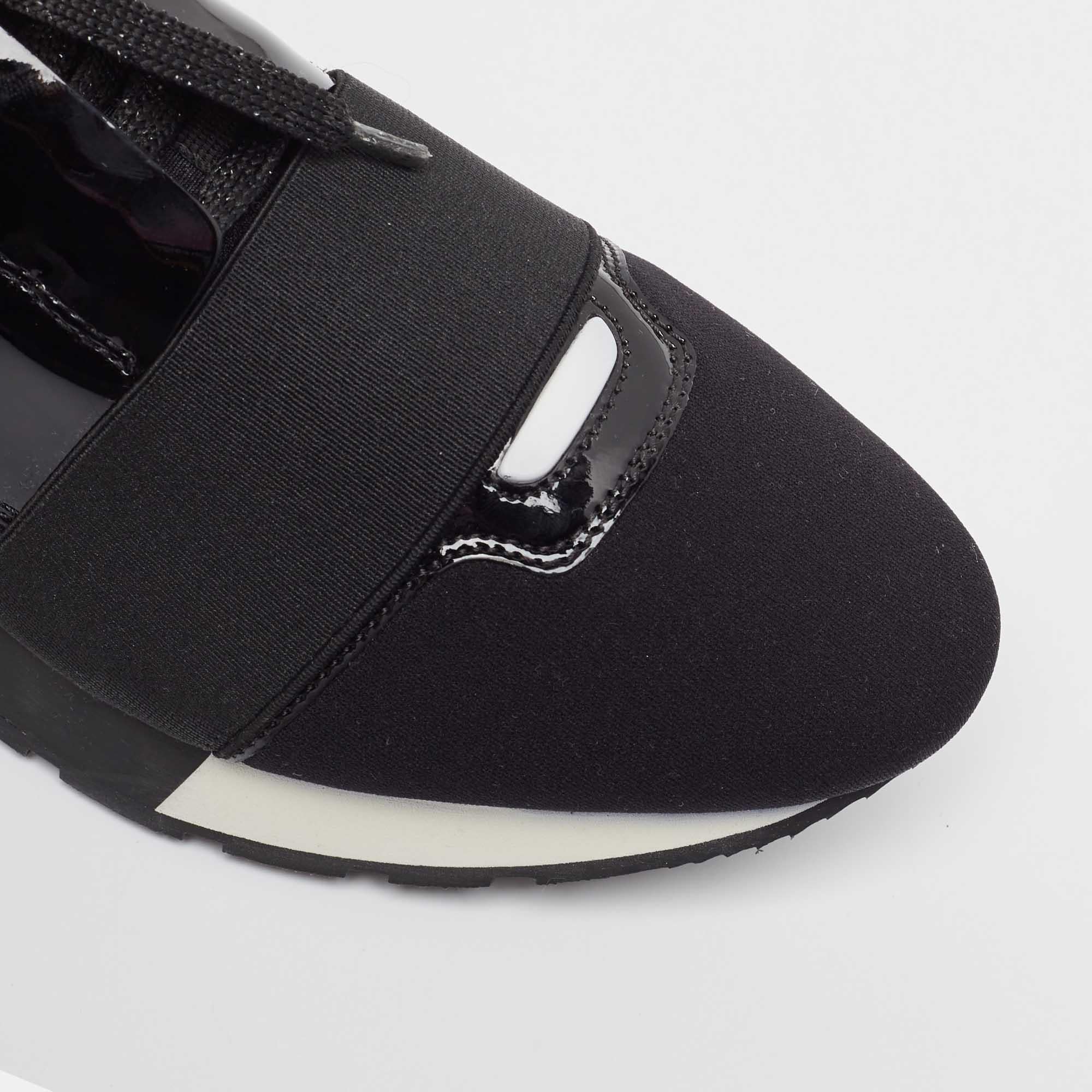 Balenciaga Black Patent and Fabric Race Runner Sneakers Size 37 3