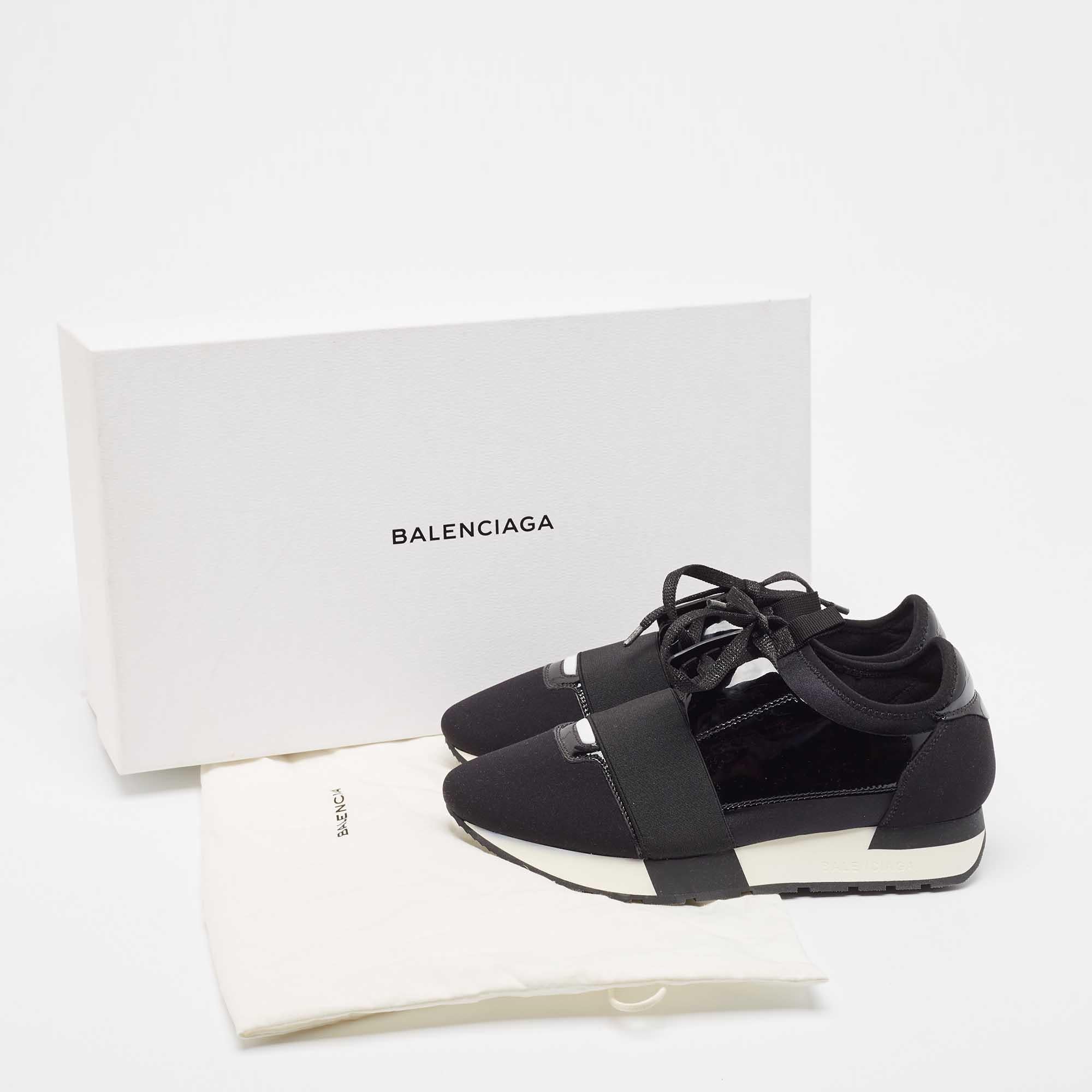 Balenciaga Black Patent and Fabric Race Runner Sneakers Size 37 5