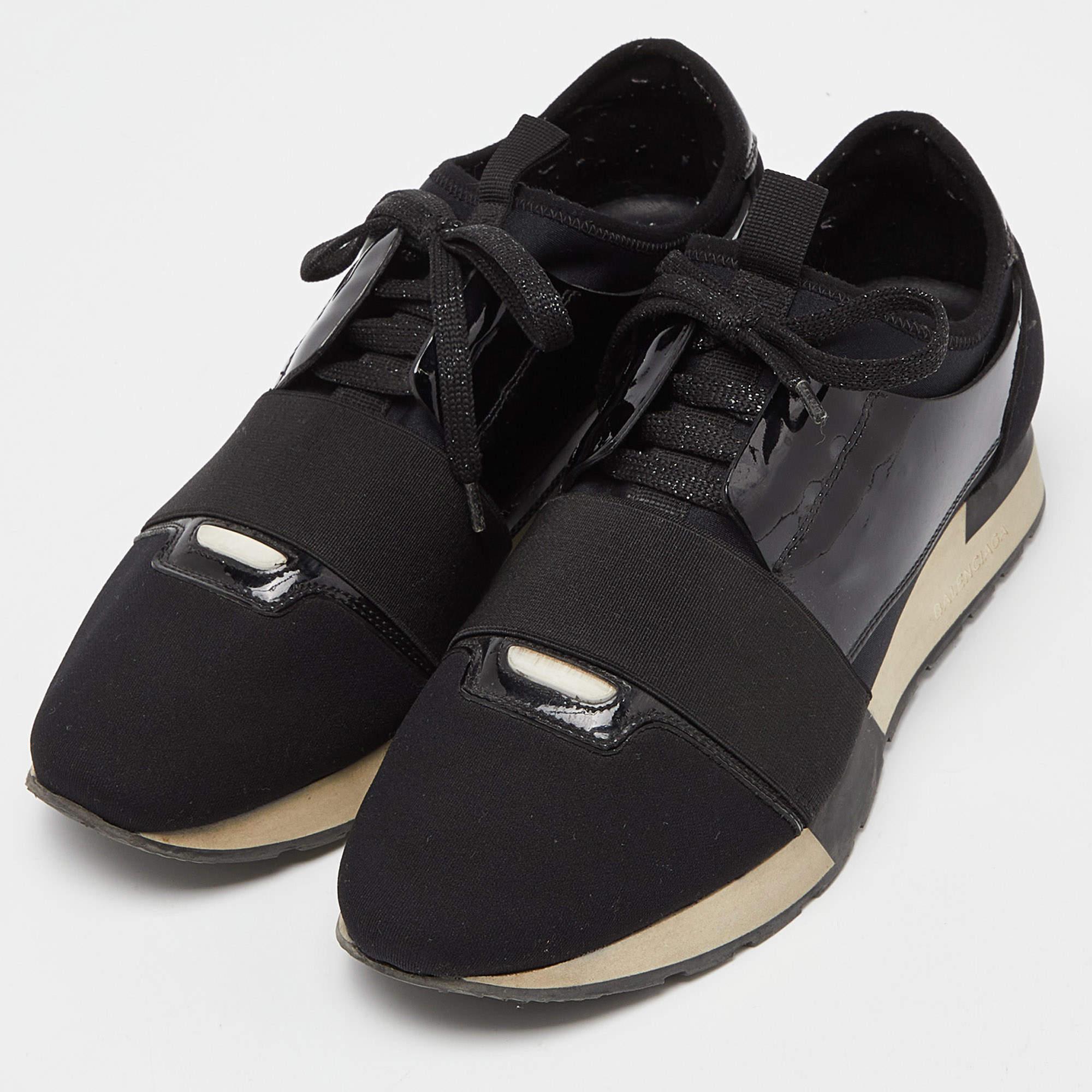 Balenciaga Negro Patente Y Tela Carrera Zapatillas Tamaño 39 en venta 2