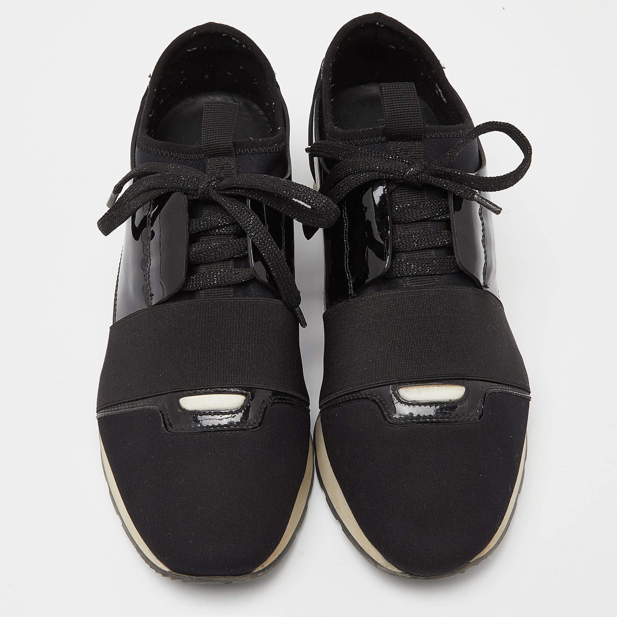 Balenciaga Negro Patente Y Tela Carrera Zapatillas Tamaño 39 en venta 3