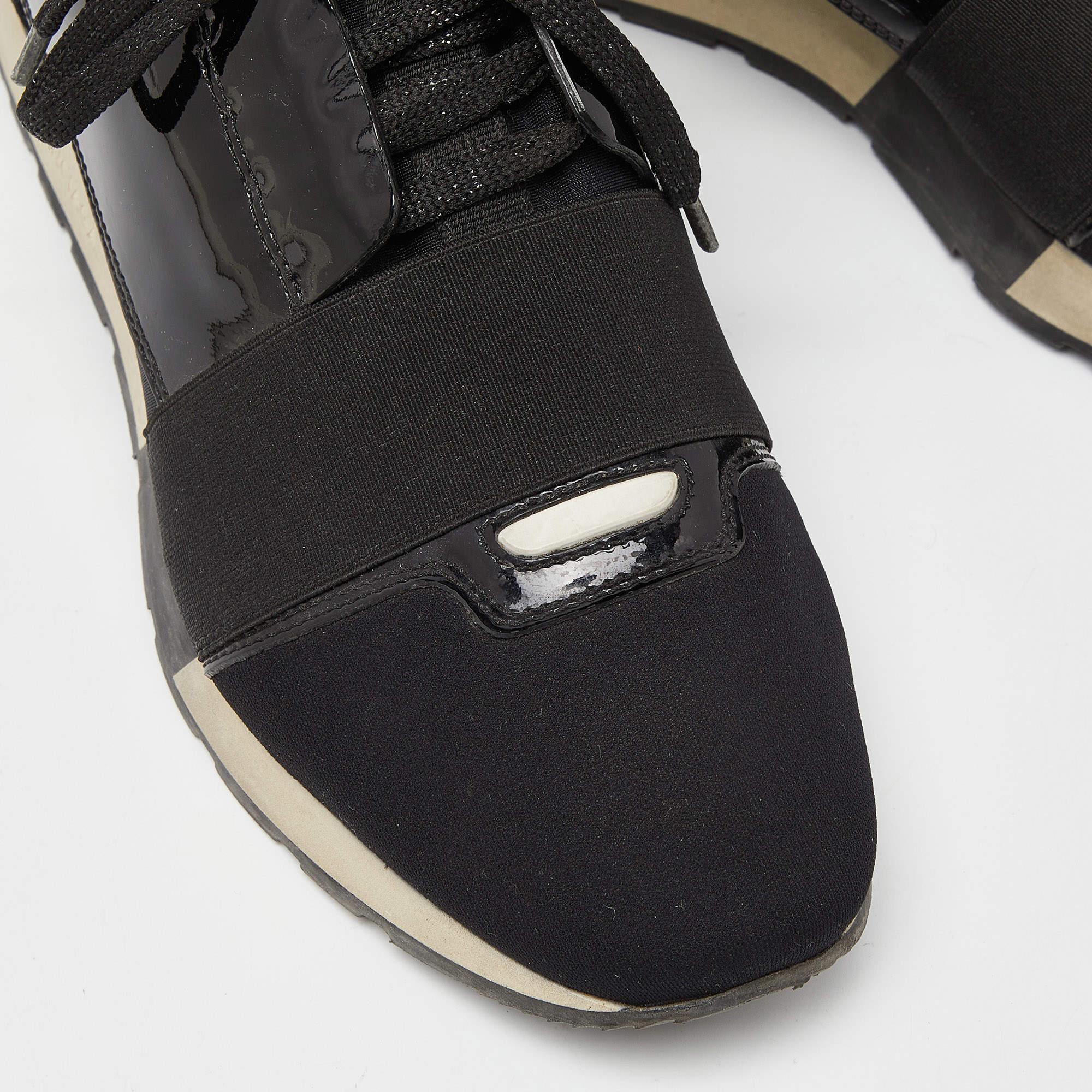 Balenciaga Negro Patente Y Tela Carrera Zapatillas Tamaño 39 en venta 4