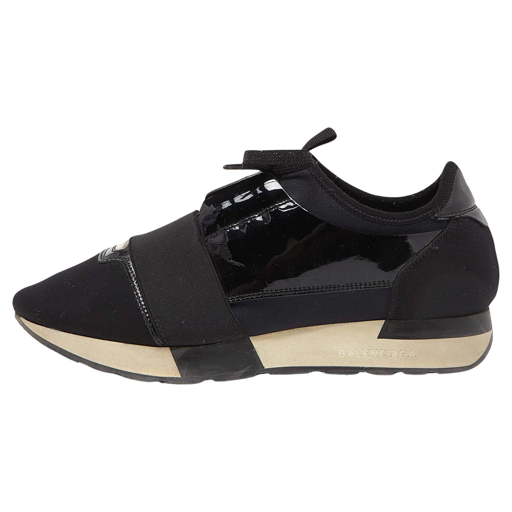 Balenciaga Negro Patente Y Tela Carrera Zapatillas Tamaño 39 en venta
