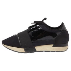 Balenciaga Negro Patente Y Tela Carrera Zapatillas Tamaño 39