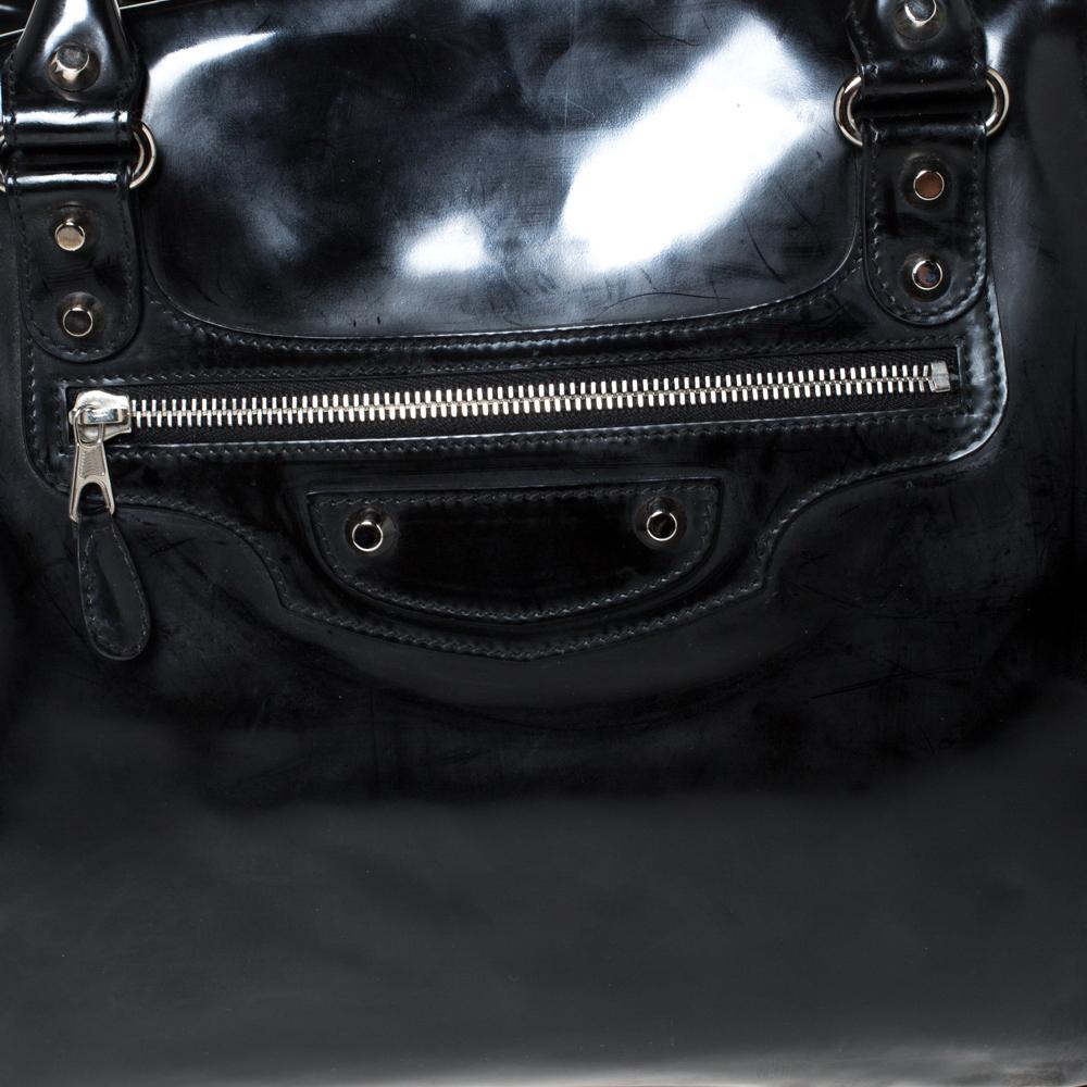Balenciaga Black Patent Leather Bowling MM Bag 5