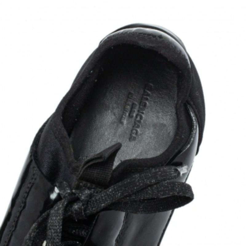Women's Balenciaga Black Patent Leather & Neoprene Race Runner Low Top Sneakers Size 38 For Sale