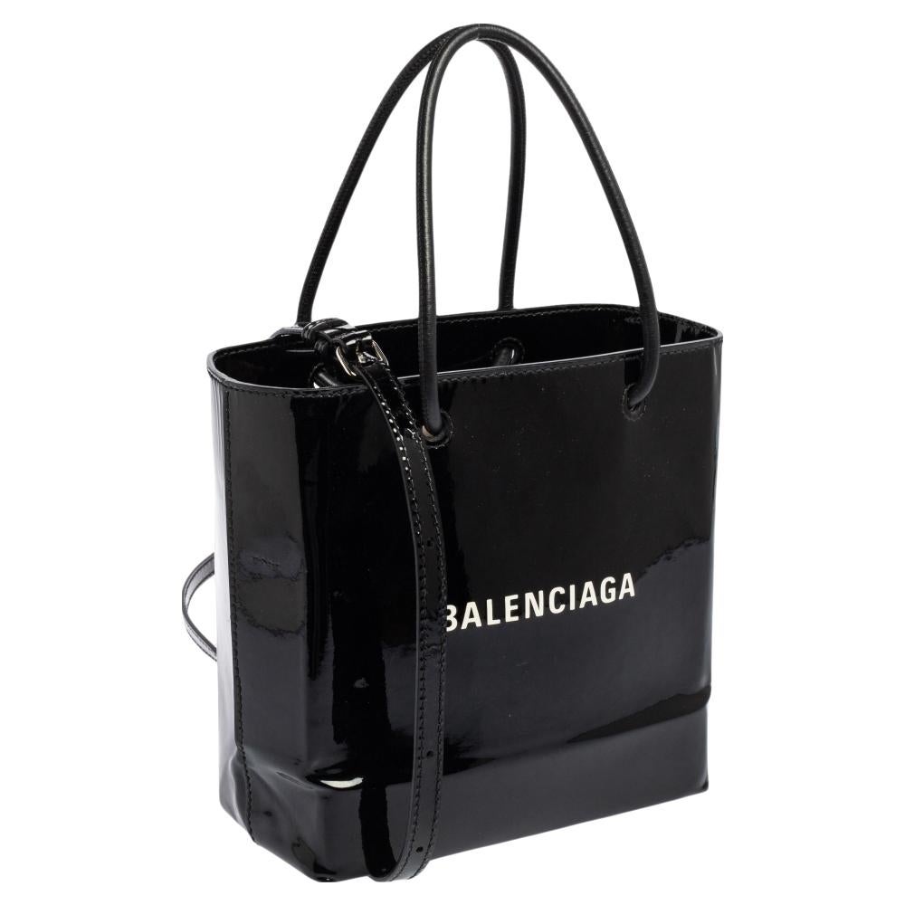 Balenciaga Black Patent Leather XXS North South Shopper Tote In Good Condition In Dubai, Al Qouz 2
