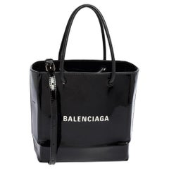 Balenciaga Black Patent Leather XXS North South Shopper Tote