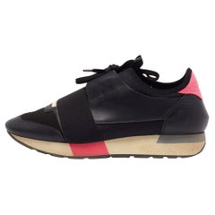 Balenciaga Black/Pink Leather and Fabric Race Runner Sneakers Size 38