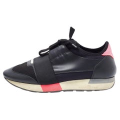 Balenciaga Black/Pink Leather and Fabric Race Runner Sneakers Size 39