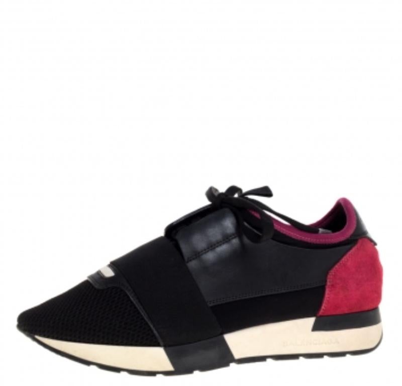 Women's Balenciaga Black/Pink Leather And Mesh Race Runner Low Top Sneakers Size 37 For Sale