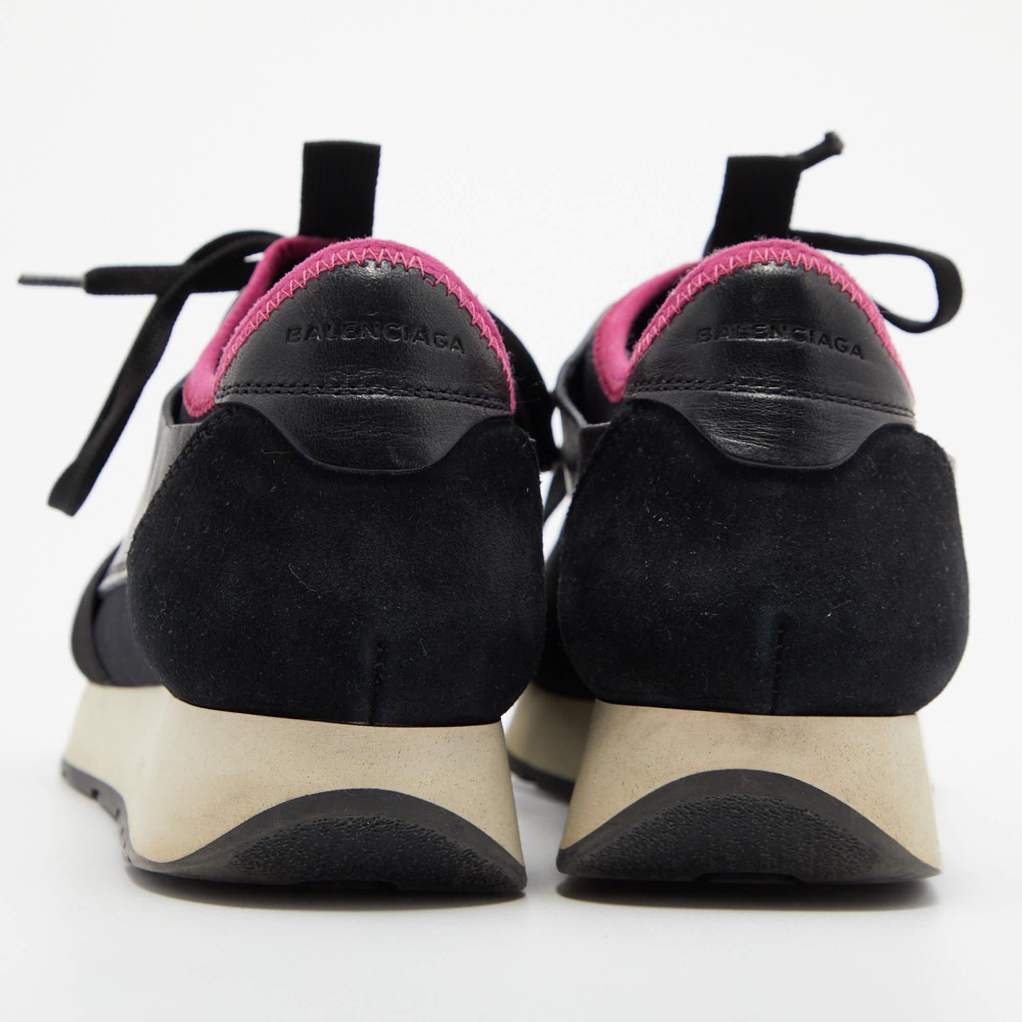Balenciaga Black/Pink Leather And Mesh Race Runner Low Top Sneakers Size 37 For Sale 1