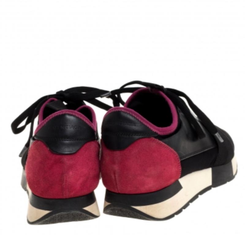 Balenciaga Black/Pink Leather And Mesh Race Runner Low Top Sneakers Size 37 For Sale 2
