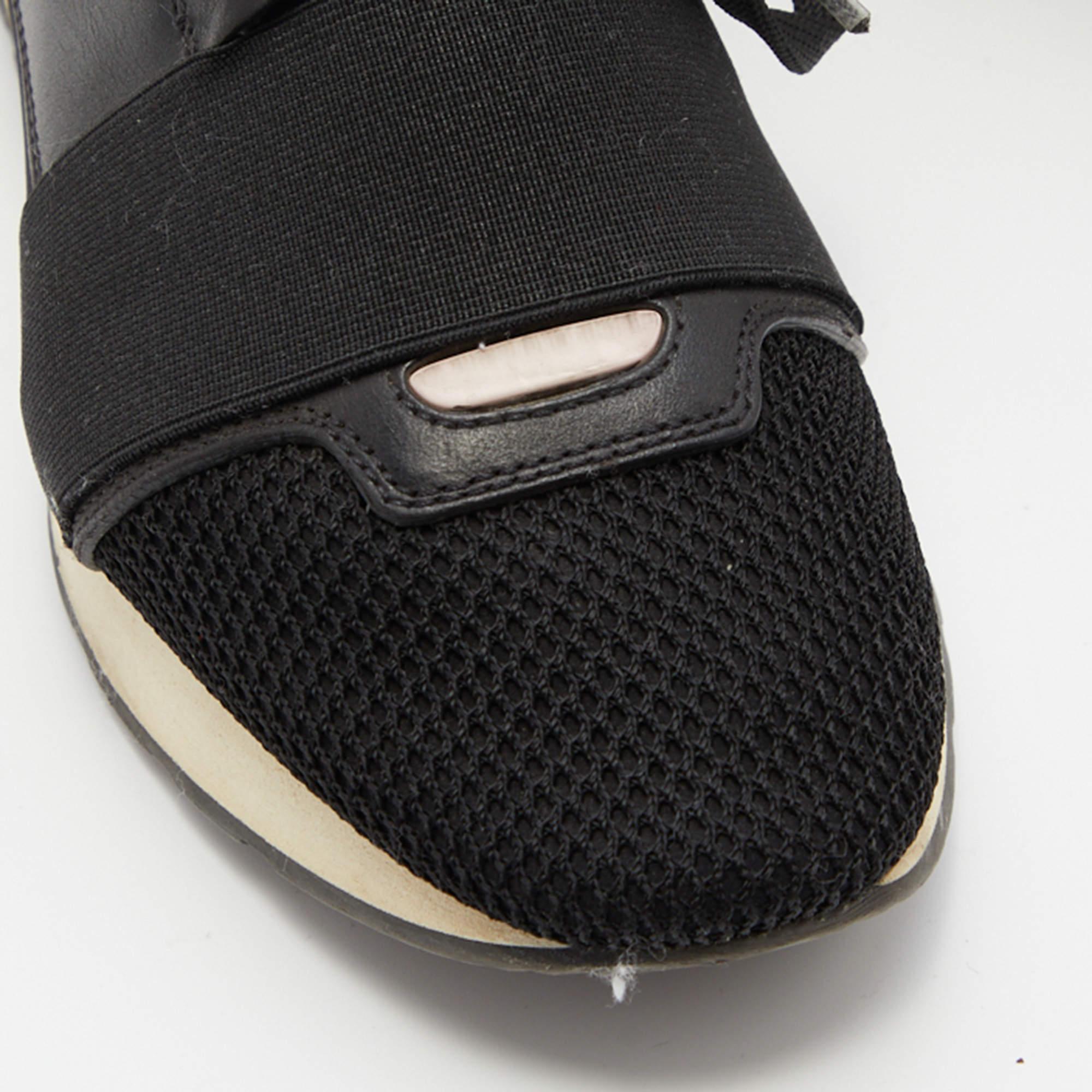 Balenciaga Black/Pink Leather And Mesh Race Runner Low Top Sneakers Size 37 For Sale 4