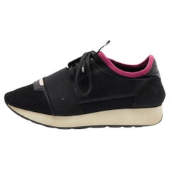 Balenciaga Black/Pink Leather And Mesh Race Runner Low Top Sneakers Size 37