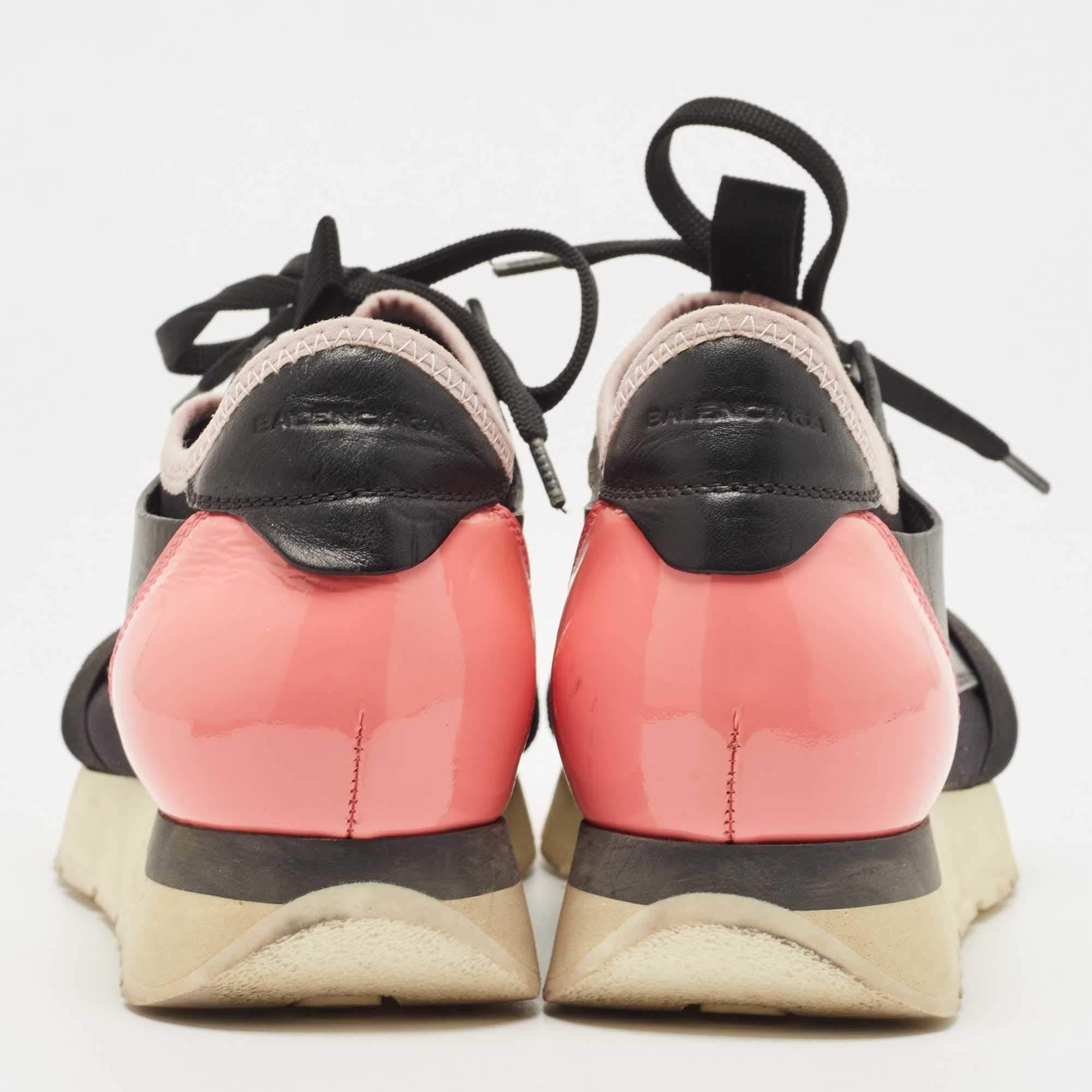 Balenciaga Black/Pink Leather and Mesh Race Runner Sneakers For Sale 2