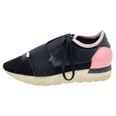 Balenciaga Black/Pink Leather And Mesh Race Runner Sneakers Size 35