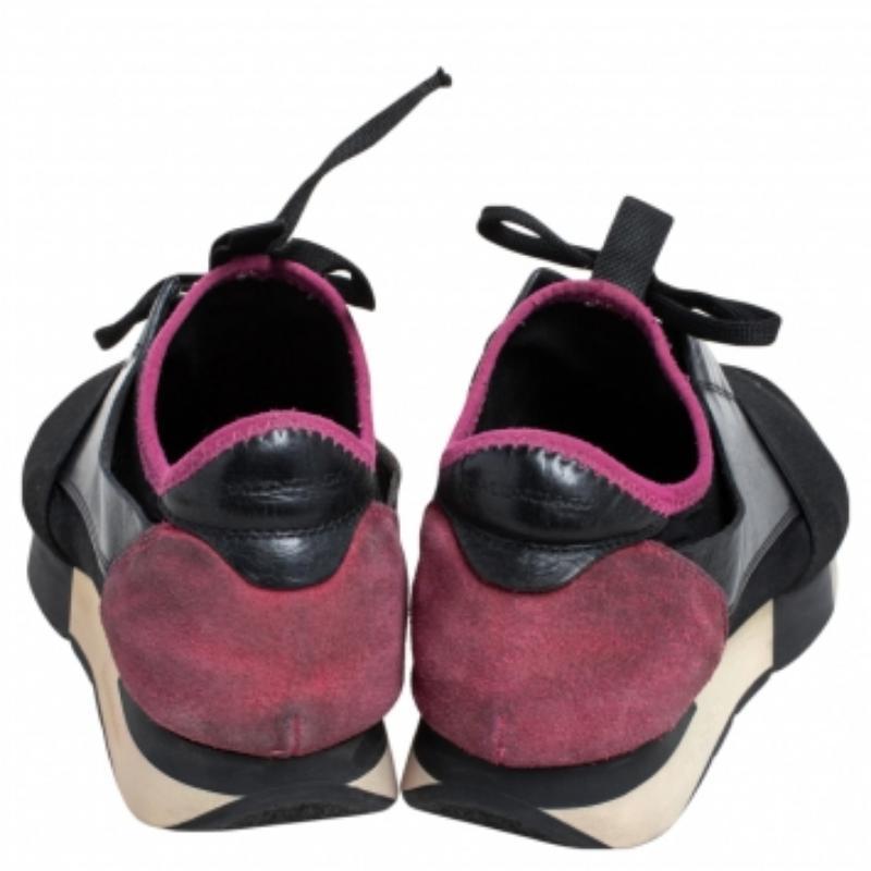 Women's Balenciaga Black/Pink Leather And Mesh Race Runner Sneakers Size 38