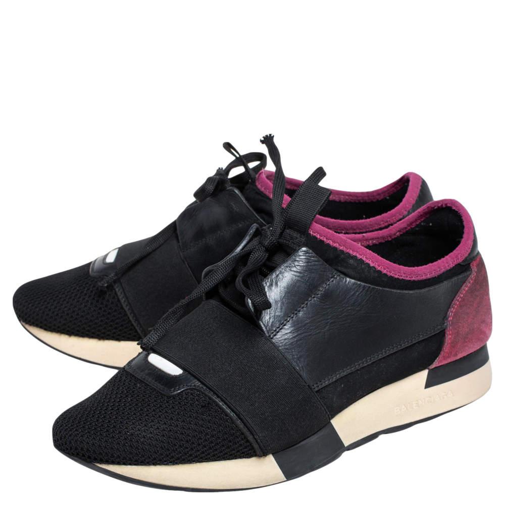 Women's Balenciaga Black/Pink Leather And Mesh Race Runner Sneakers Size 38