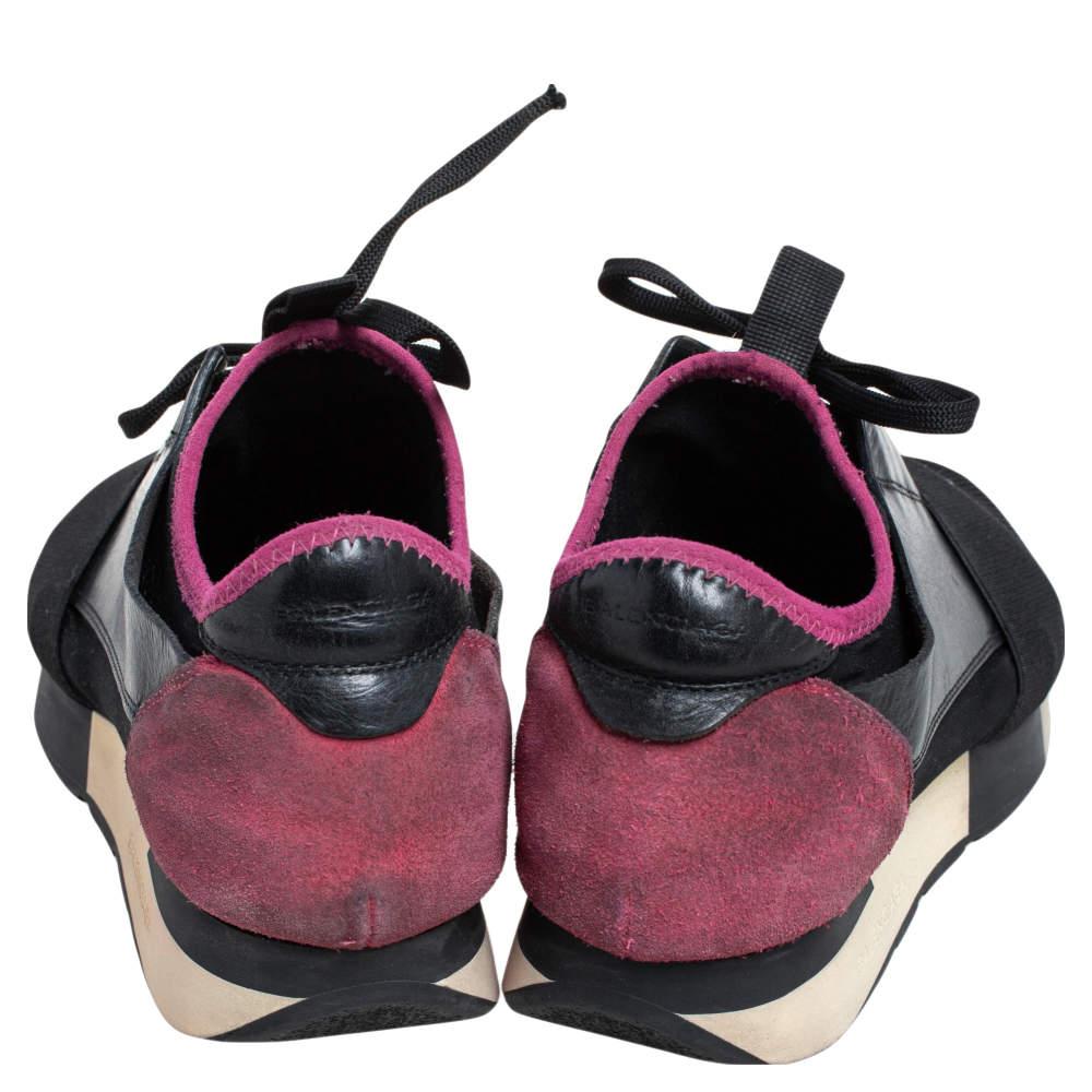 Balenciaga Black/Pink Leather And Mesh Race Runner Sneakers Size 38 1