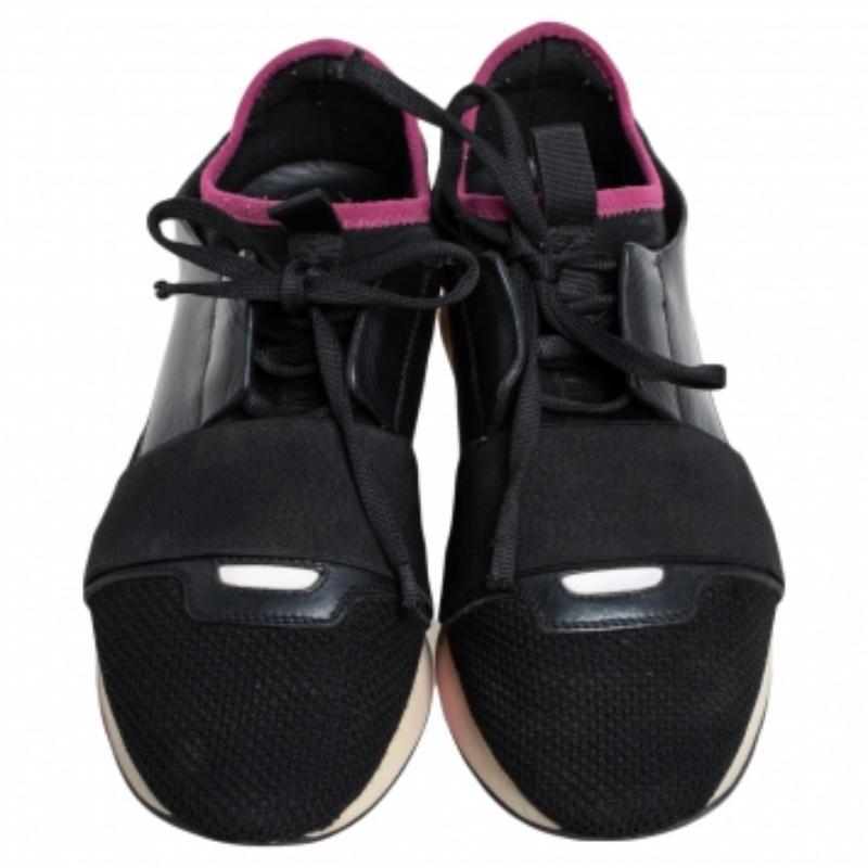 Balenciaga Black/Pink Leather And Mesh Race Runner Sneakers Size 38 2