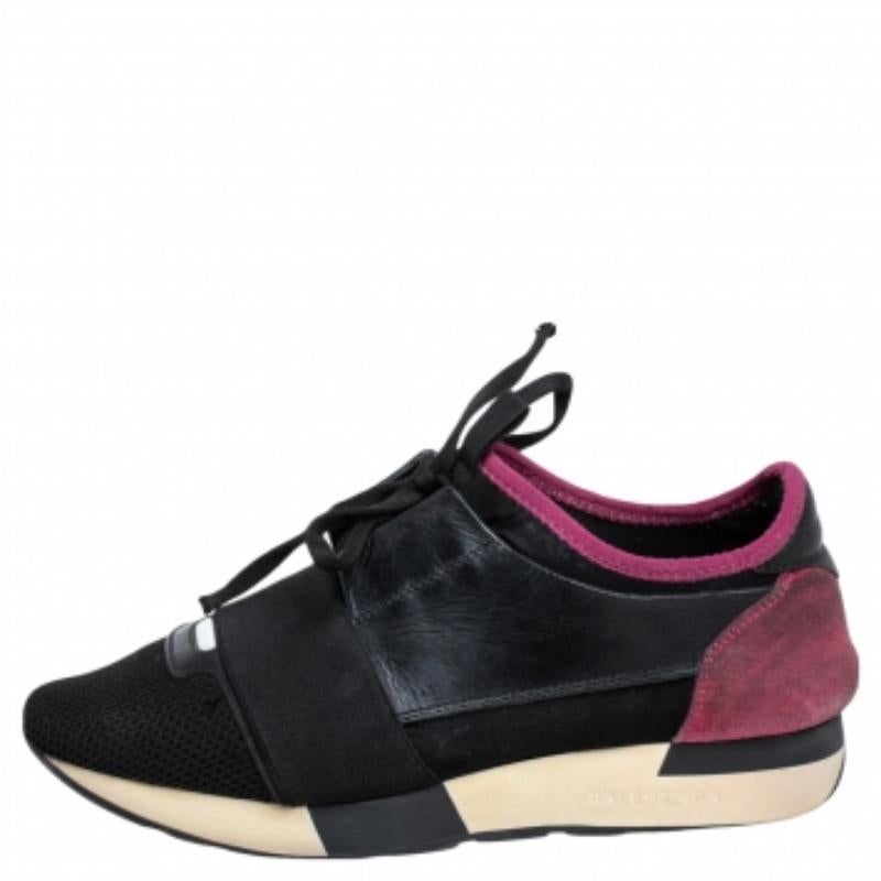 Balenciaga Schwarz/Rosa Leder And Mesh Race Runner Turnschuhe Größe 38