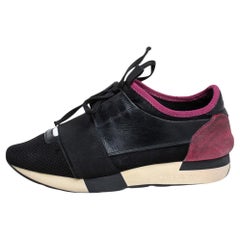 Balenciaga Black/Pink Leather And Mesh Race Runner Sneakers Size 38