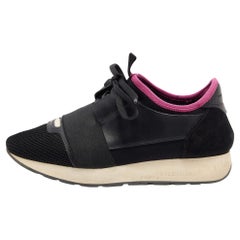 Balenciaga Black/Pink Leather and Mesh Race Runner Sneakers Size 38