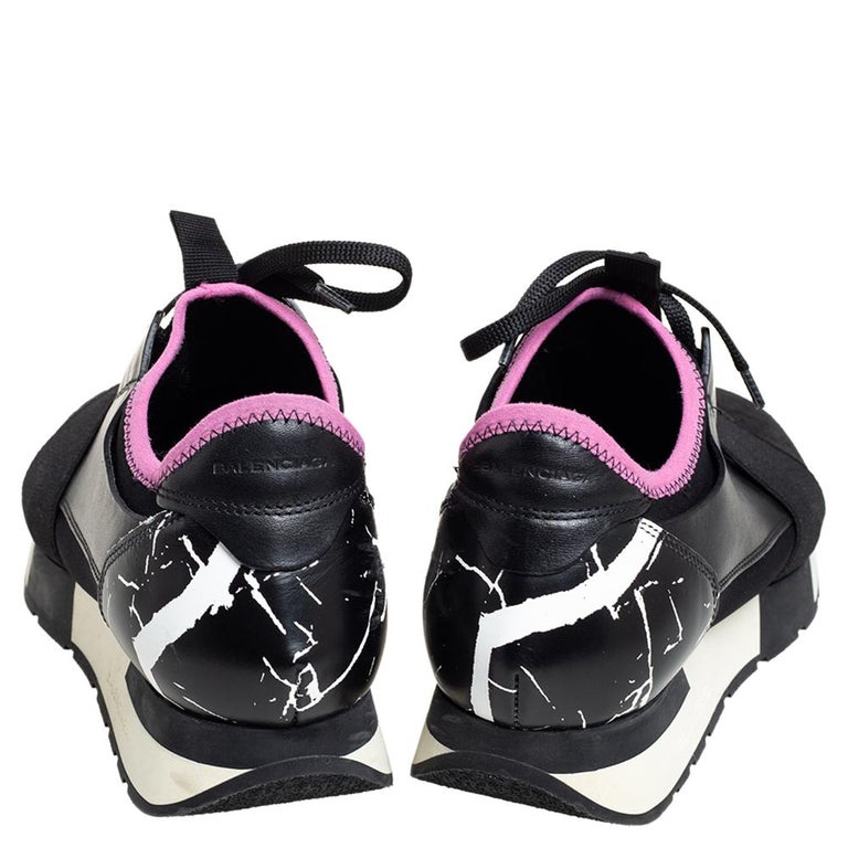 Balenciaga Black/Pink Leather and Suede Race Runner Sneakers Size 38 at  1stDibs