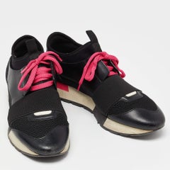 Balenciaga Black/Pink Leather, Suede and Mesh Race Runner Sneakers Size 37
