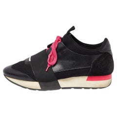 Balenciaga - Baskets Race Runner en cuir, daim et maille noir/rose - Taille 37