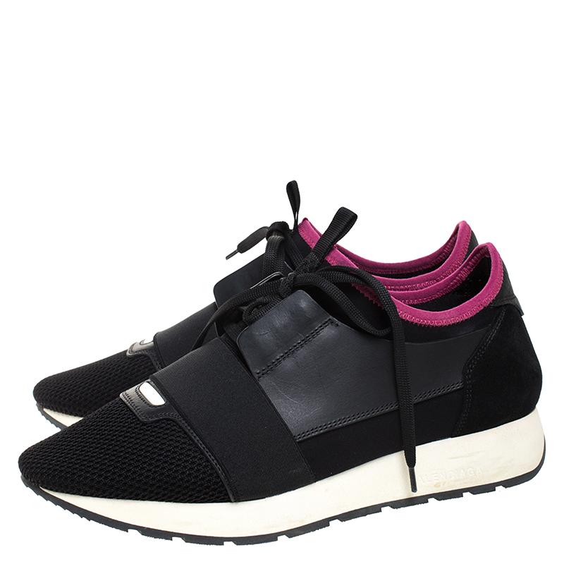 Women's Balenciaga Black/Pink Leather, Suede And Nylon Race Runners Sneakers Size 40