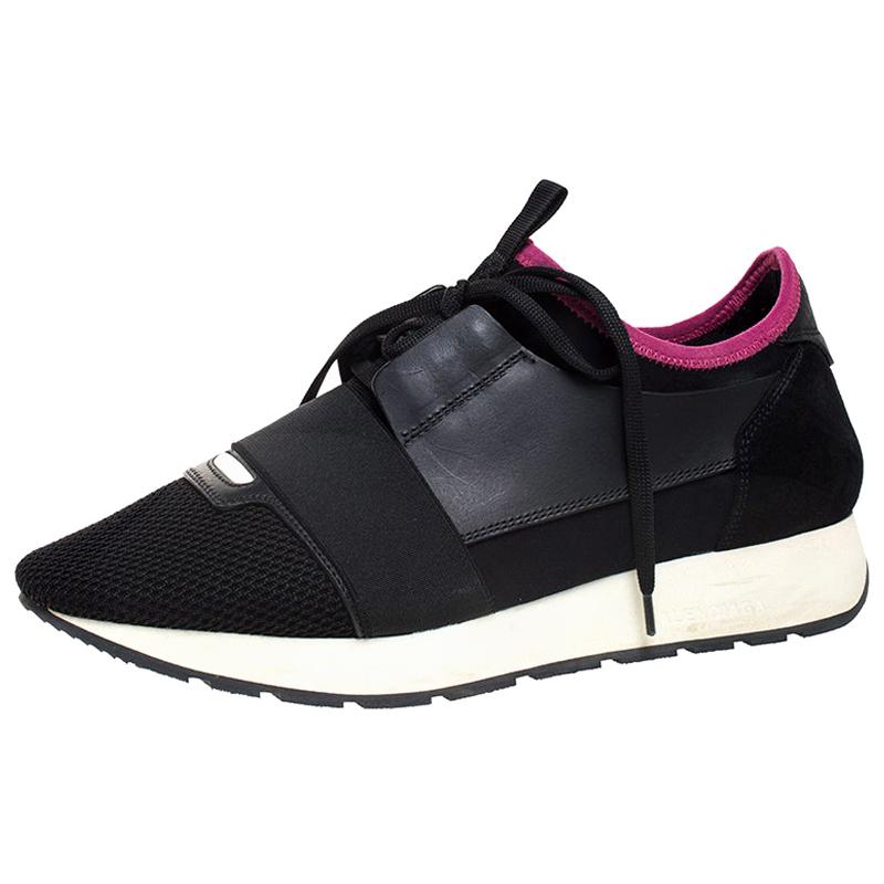 Balenciaga Black/Pink Leather, Suede And Nylon Race Runners Sneakers Size 40