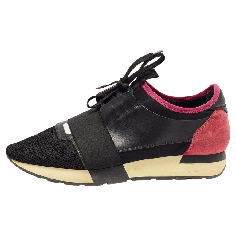 balenciaga-black-pink-mesh-and-leather-race-runner-trainers-size-41-for