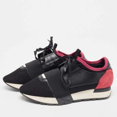 Balenciaga Black/Pink Mesh and Suede Race Runner Sneakers Size 37