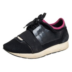 Balenciaga Black/Pink Suede And Mesh Race Runner Sneakers Size 38