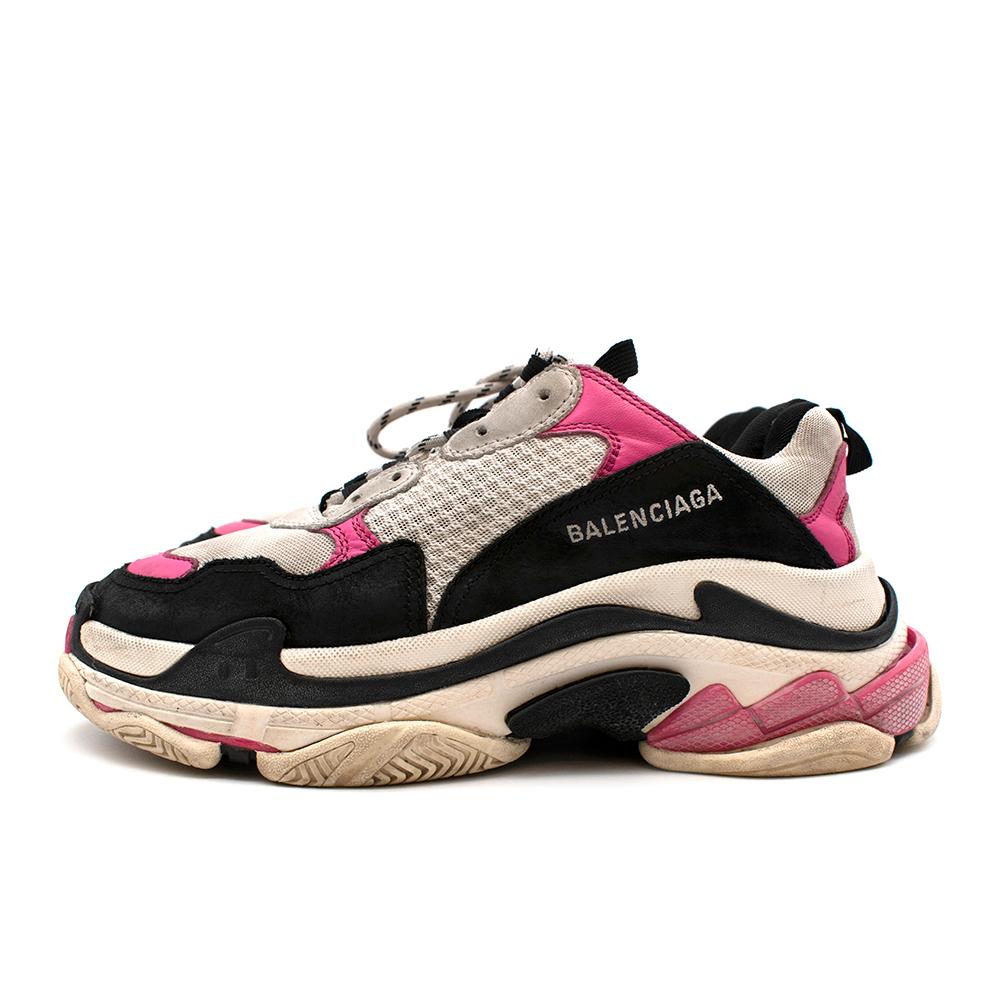 Balenciaga Black & Pink Triple S Distressed Trainers - Size EU 40 In Excellent Condition For Sale In London, GB