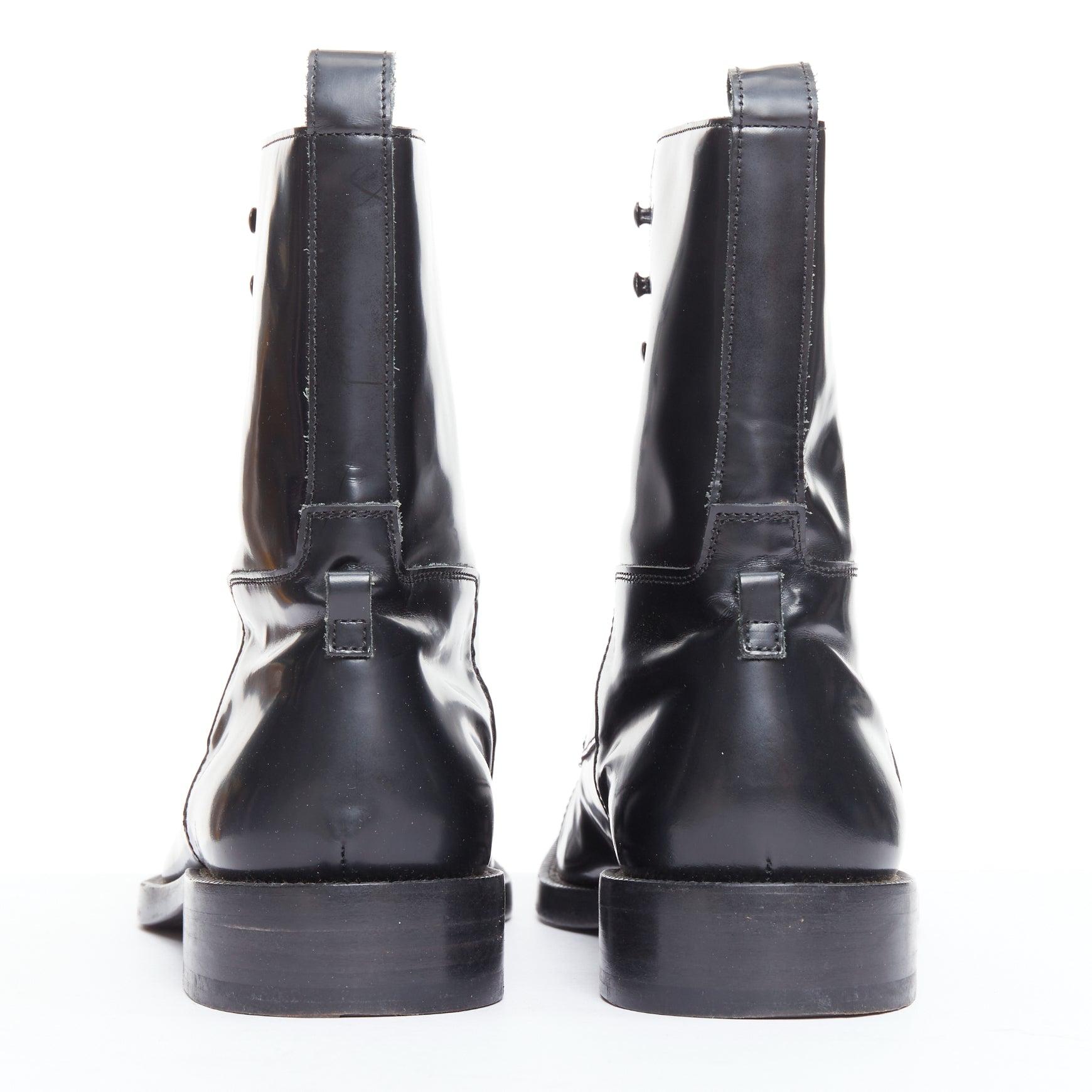 Men's BALENCIAGA black polished leather lace up topstitch combat boots EU41 For Sale