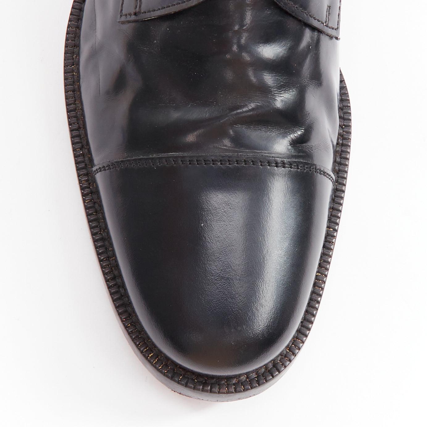 BALENCIAGA black polished leather lace up topstitch combat boots EU41 For Sale 1