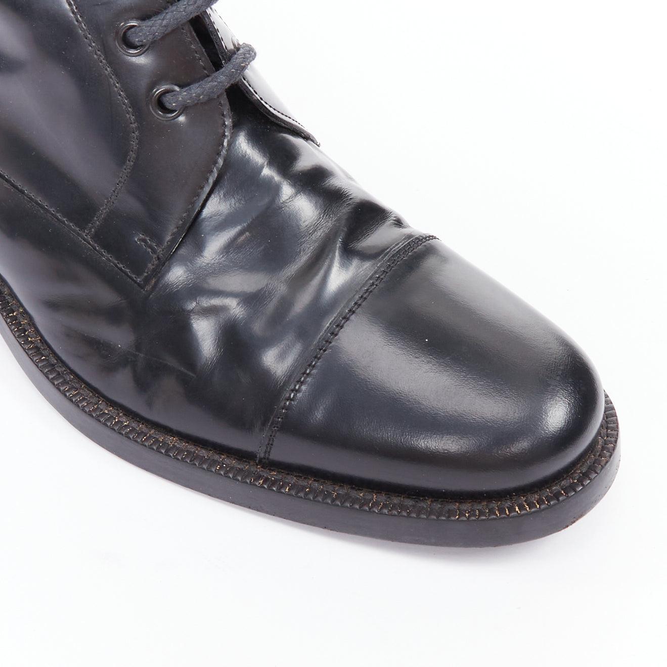 BALENCIAGA black polished leather lace up topstitch combat boots EU41 For Sale 2