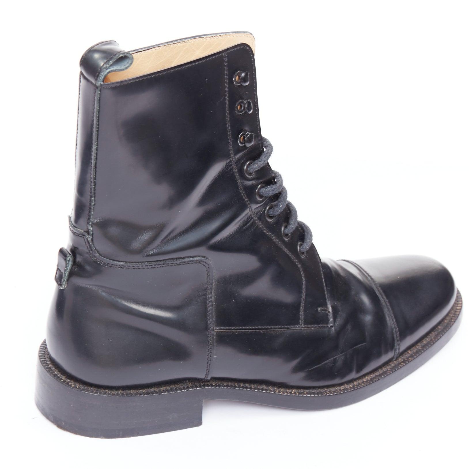 BALENCIAGA black polished leather lace up topstitch combat boots EU41 For Sale 3