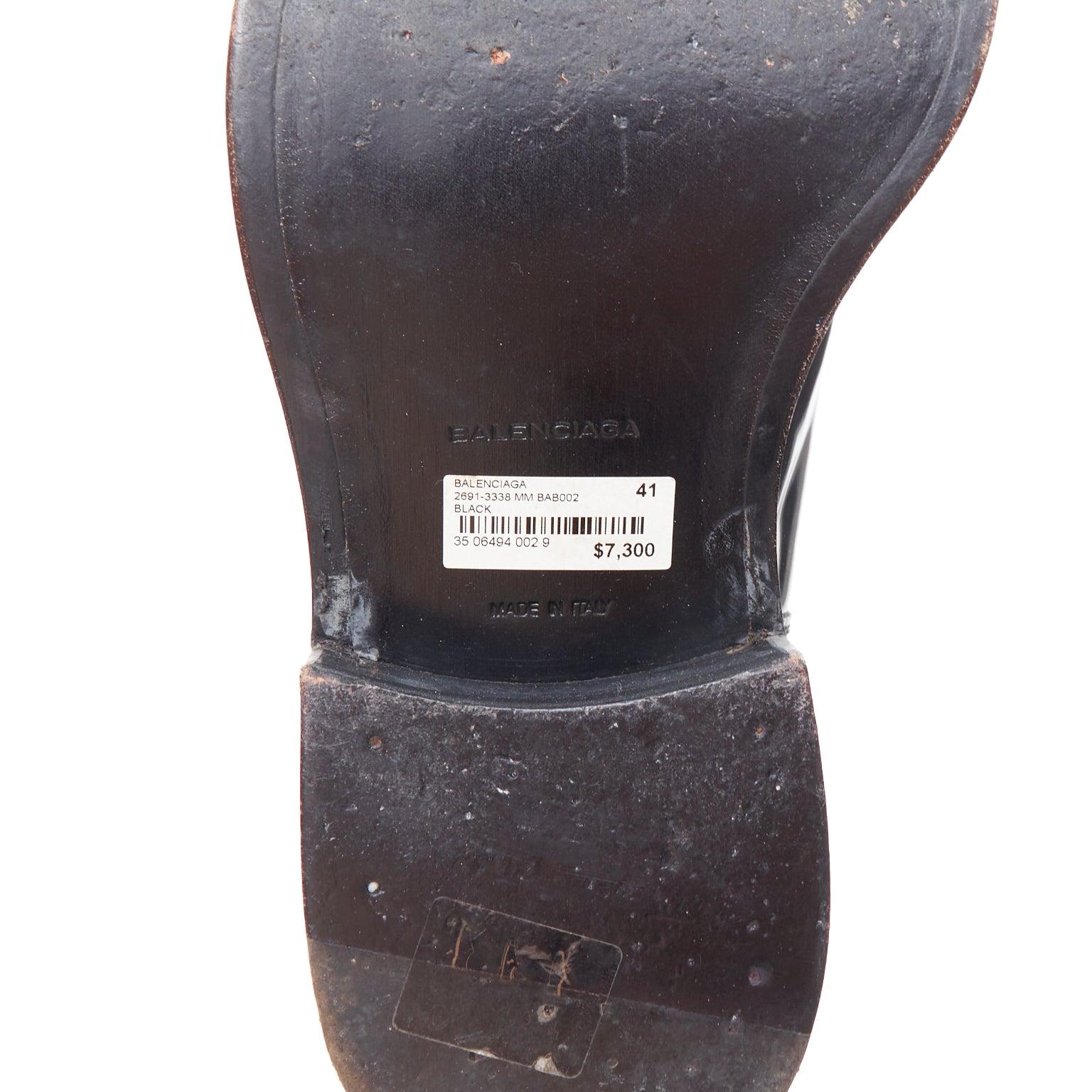BALENCIAGA black polished leather lace up topstitch combat boots EU41 For Sale 4