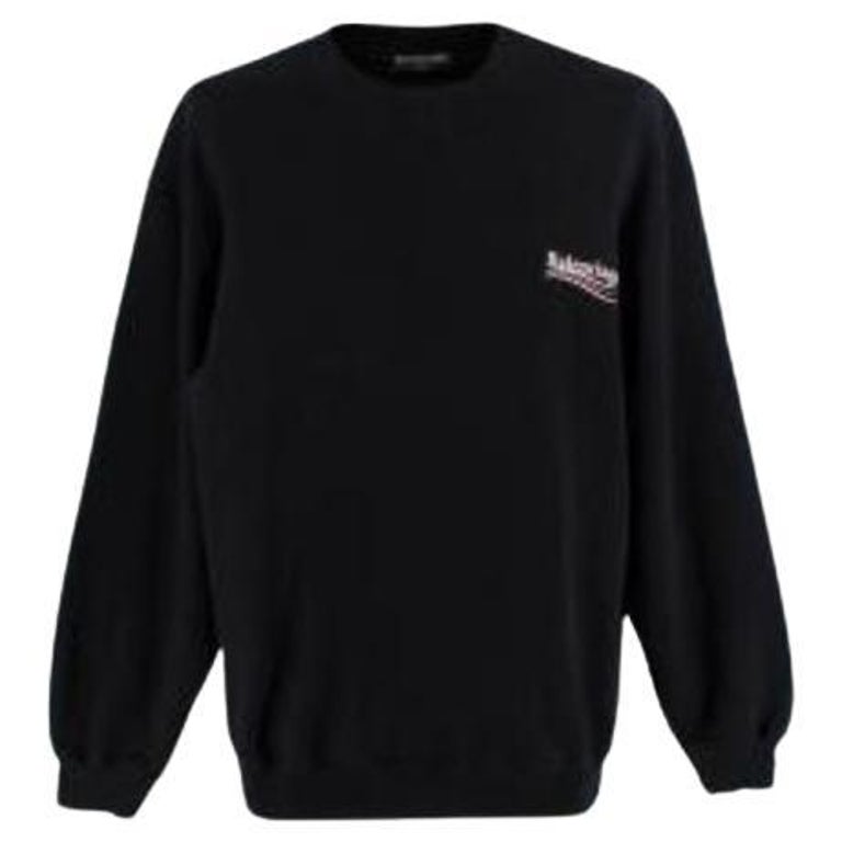 Balenciaga Black Political Logo Cotton Jersey Sweatshirt For Sale at 1stDibs