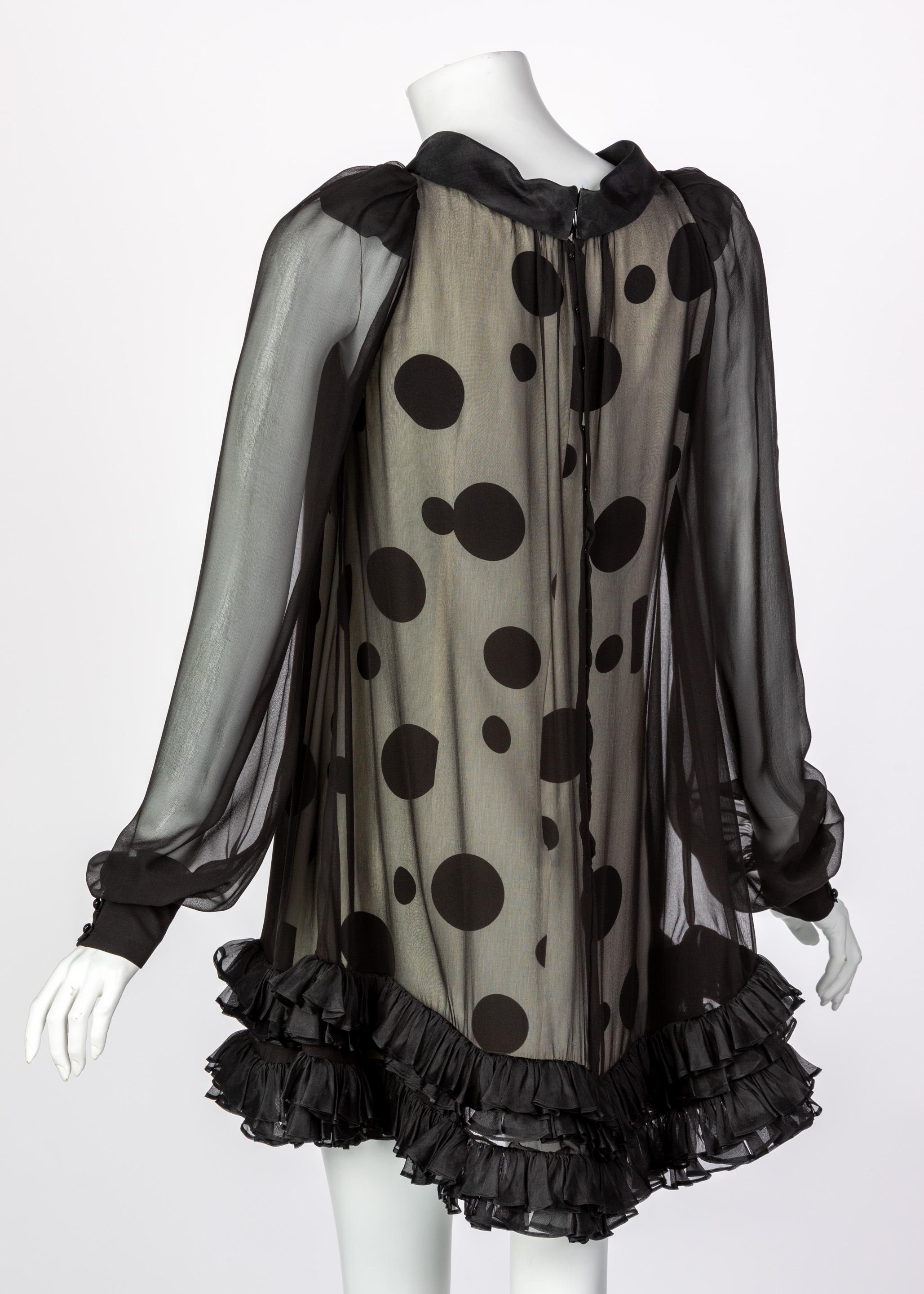 Balenciaga Black Polka Dot Silk Mini Dress, 1990s In Excellent Condition For Sale In Boca Raton, FL