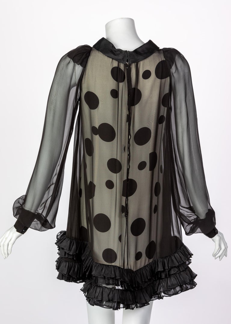 Balenciaga Black Polka Dot Silk Mini Dress, 1990s For Sale at 1stDibs