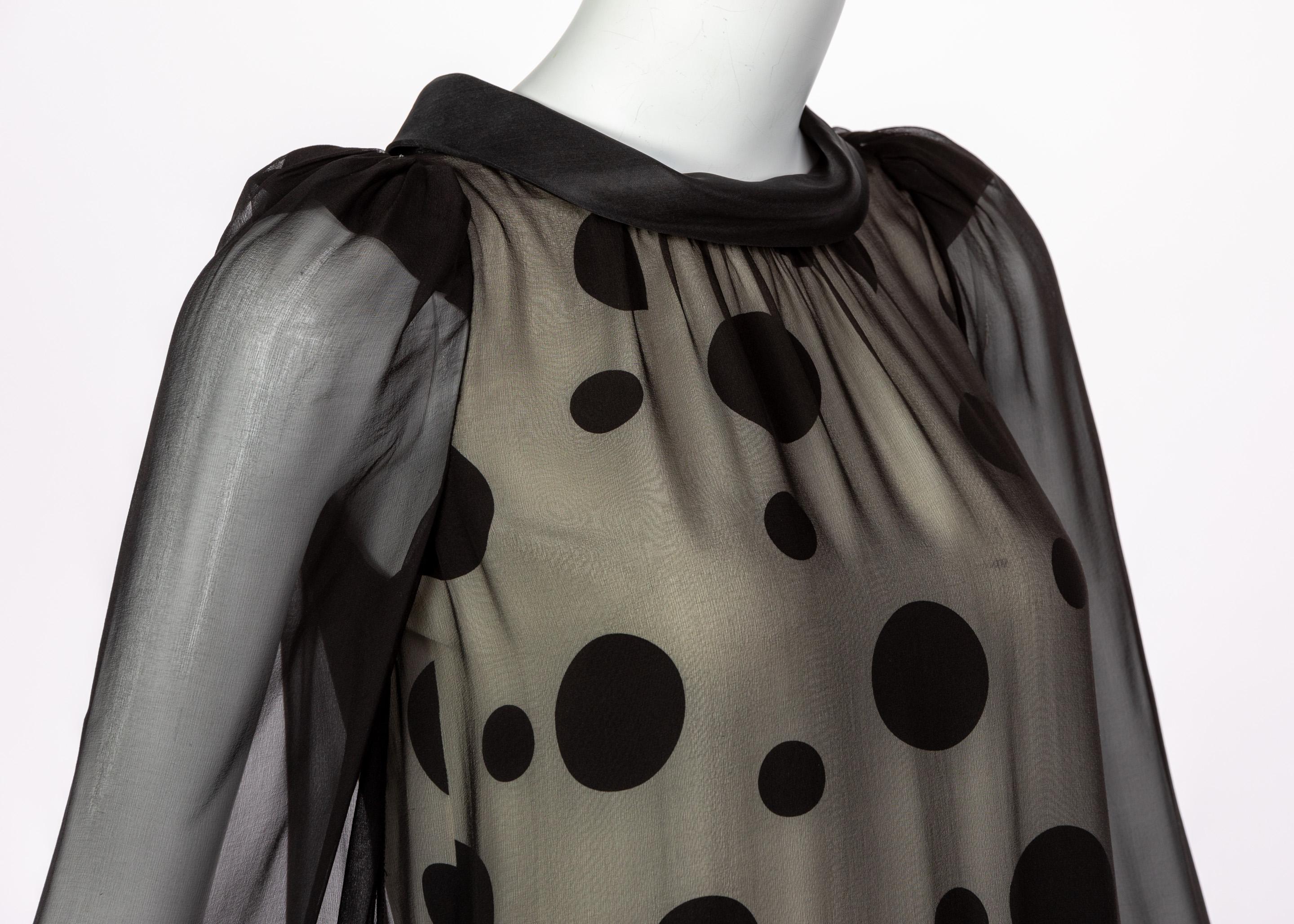 Balenciaga Black Polka Dot Silk Mini Dress, 1990s In Excellent Condition In Boca Raton, FL