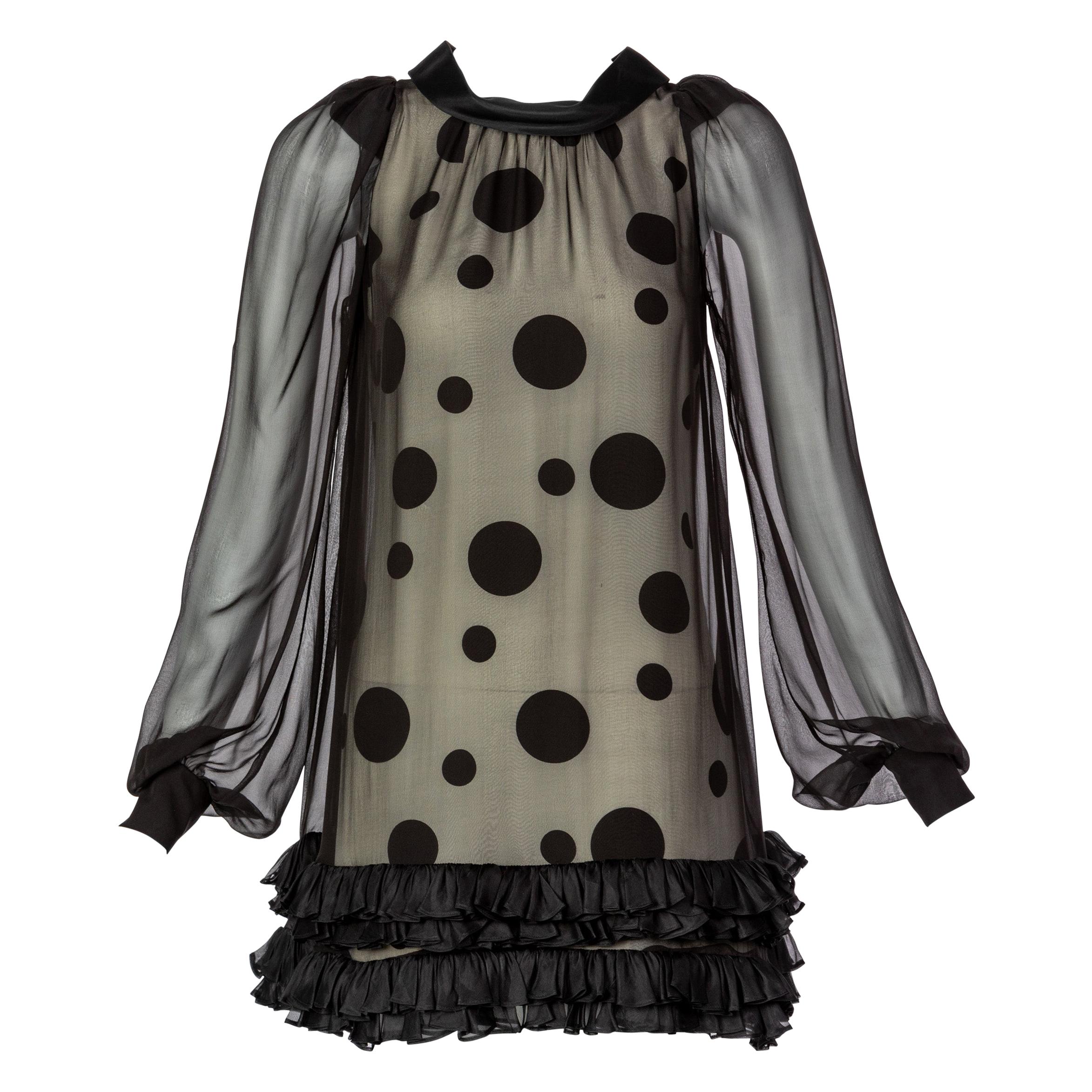 Balenciaga Black Polka Dot Silk Mini Dress, 1990s For Sale