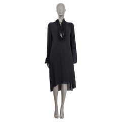 BALENCIAGA black polyester LACE UP HIGH NECK ASYMMETRIC Dress 36 XS