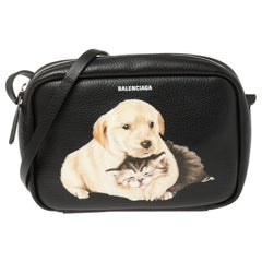 Balenciaga Black Puppy and Kitten Soft Leather Camera Crossbody Bag