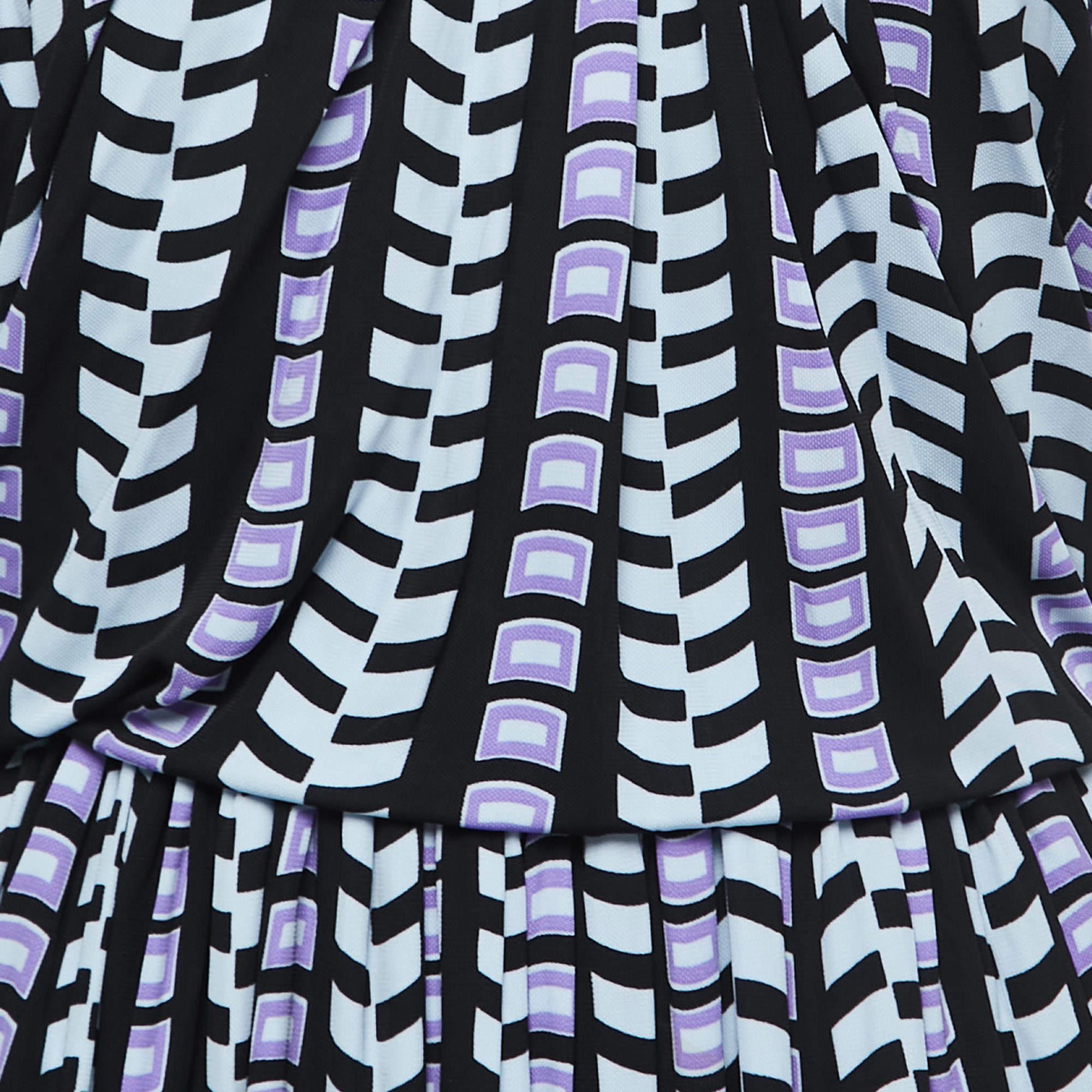 Balenciaga Black/Purple Patterned Jersey Strappy Draped Maxi Dress S For Sale 1
